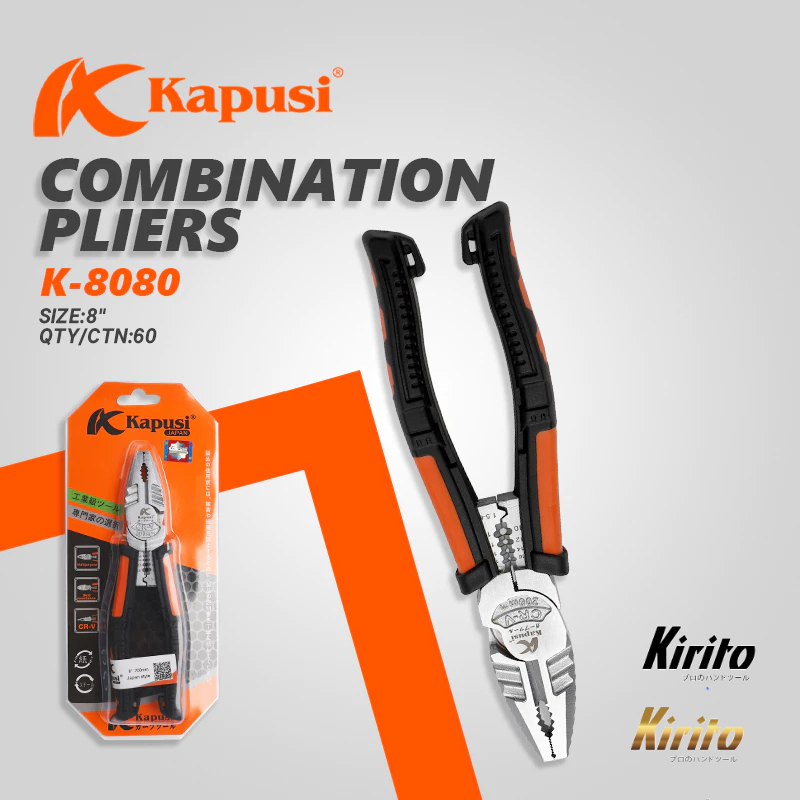Kìm điện đa năng 8.5inch 215mm KAPUSI Japan, thép CR-V độ cứng cao lưỡi kìm sắc bén k8080