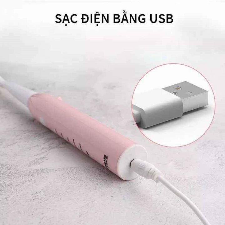 Bộ Bàn Chải đánh răng điện Tự động 5 Chế Độ, Công Nghệ Sóng Âm Sonic Kèm 4 đầu Bàn chải Electric Toothbrush