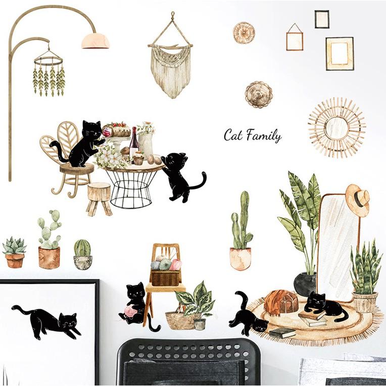 Decal dán tường trang trí - CAT FAMILY TINH NGHỊCH