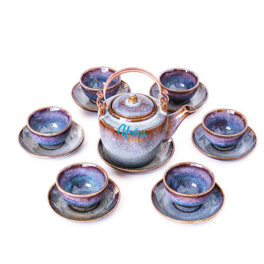 Bộ Ấm Chén Trà Dáng nón Men hồng tuyết trà- Ấm Chén Chè Dáng nón Cao Cấp - Gốm sứ Bát Tràng