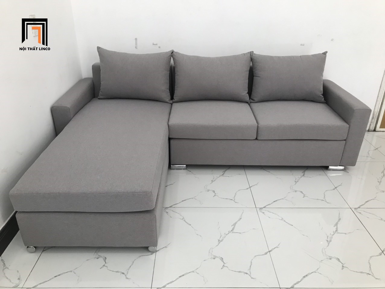 Bộ ghế sofa góc L phòng khách xám ghi trắng nhiều kích cỡ