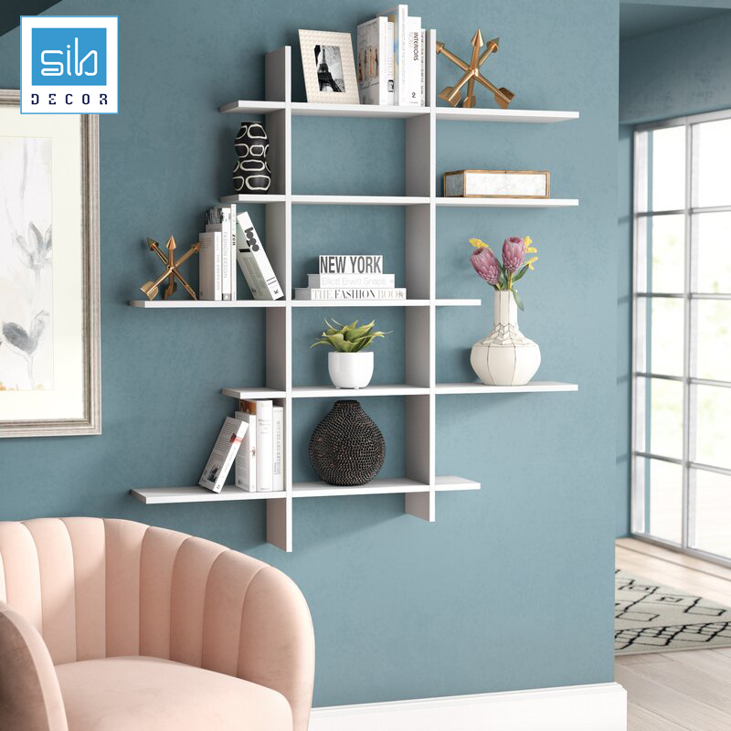 Kệ Sách Treo Tường Bất Đối Xứng 5 Tầng Sib Decor Nhiều Màu - Trắng
