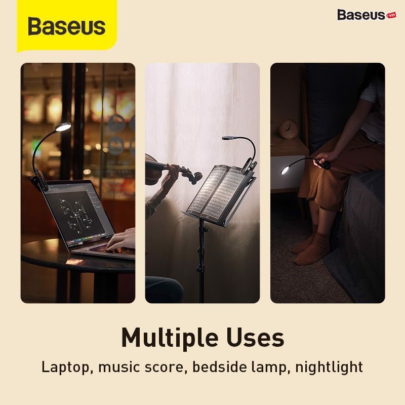 Đèn đọc sách mini, pin sạc tiện dụng Baseus Comfort Reading Mini Clip Lamp ( Dịu mắt, chân kẹp, 3 mức sáng, 350mAh, 24h sử dụng)hàng nhập khẩu