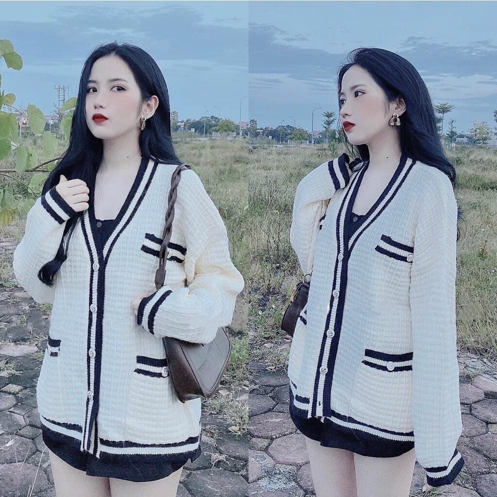Áo len cardigan pha màu ĐEN - TRẮNG, kiểu dáng trẻ trung
