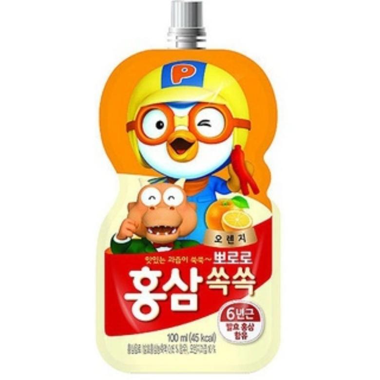 Nước hồng sâm trái cây Pororo túi 100ml Hàn Quốc đủ vị