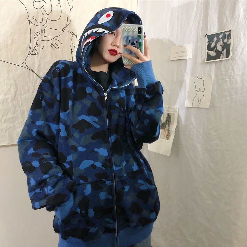 Áo nỉ hoodie zip babe cá mập mũ trùm 2 lớp cá tính