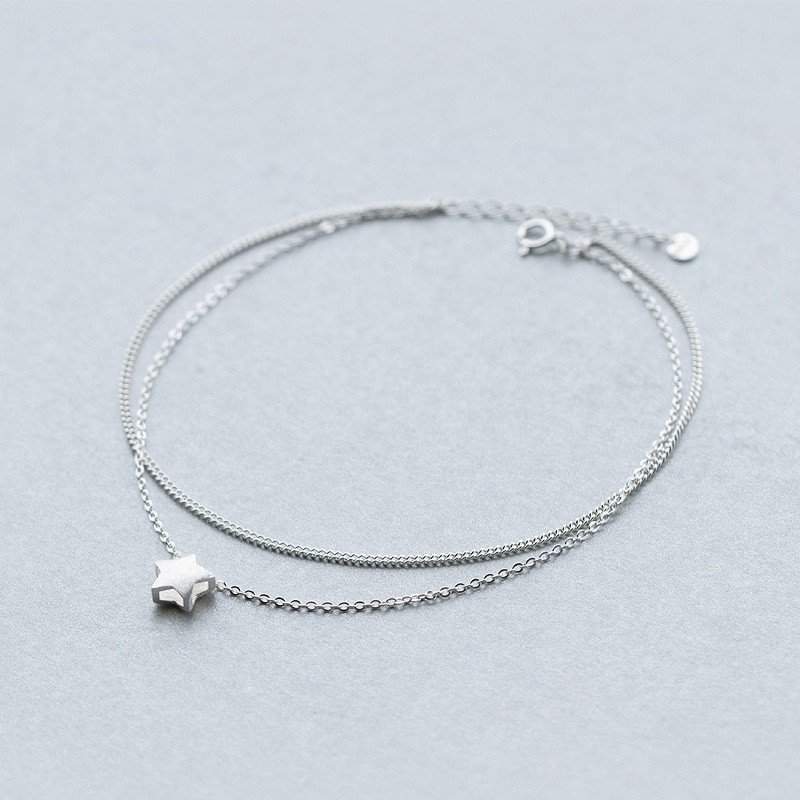 Lắc Chân Bạc Ý S925 Thiết Kế Dây Kép Hình Ngôi Sao May Mắn LC1542 -Bảo Ngọc Jewlery