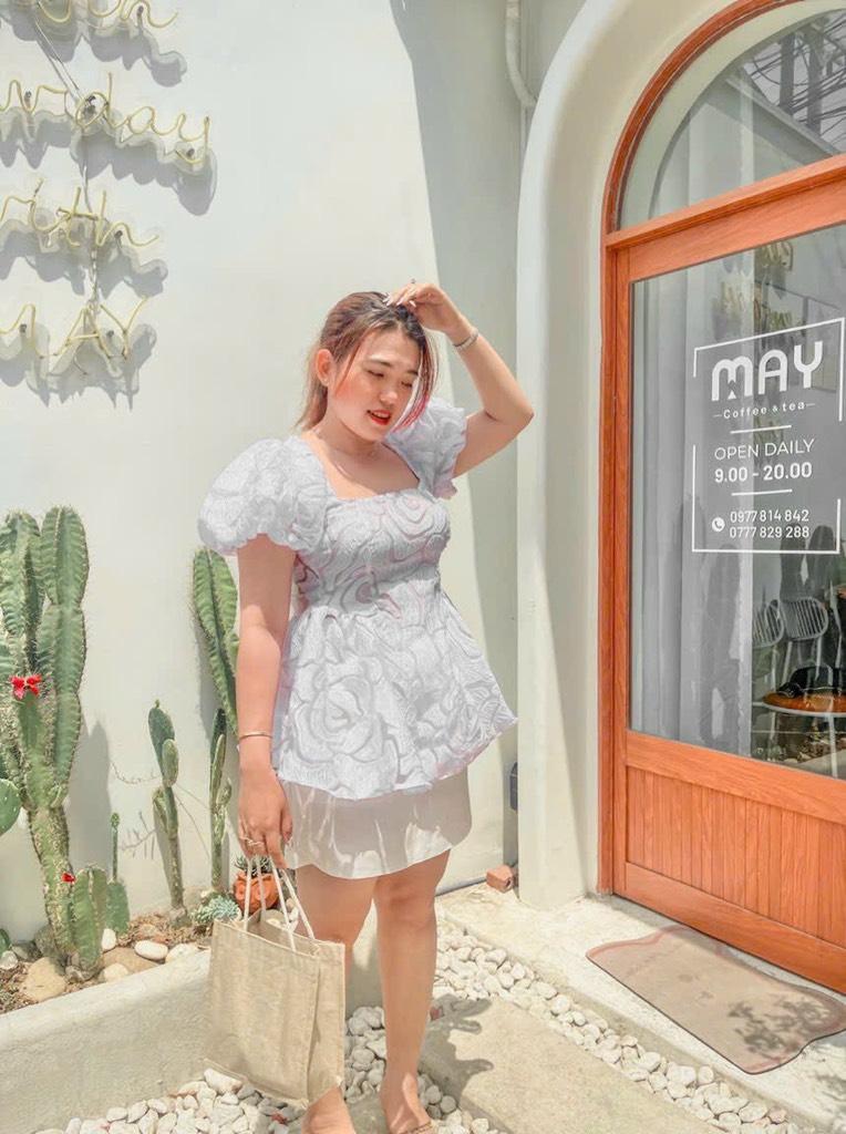 Sét váy áo peplum gấm hoa hồng bigsize