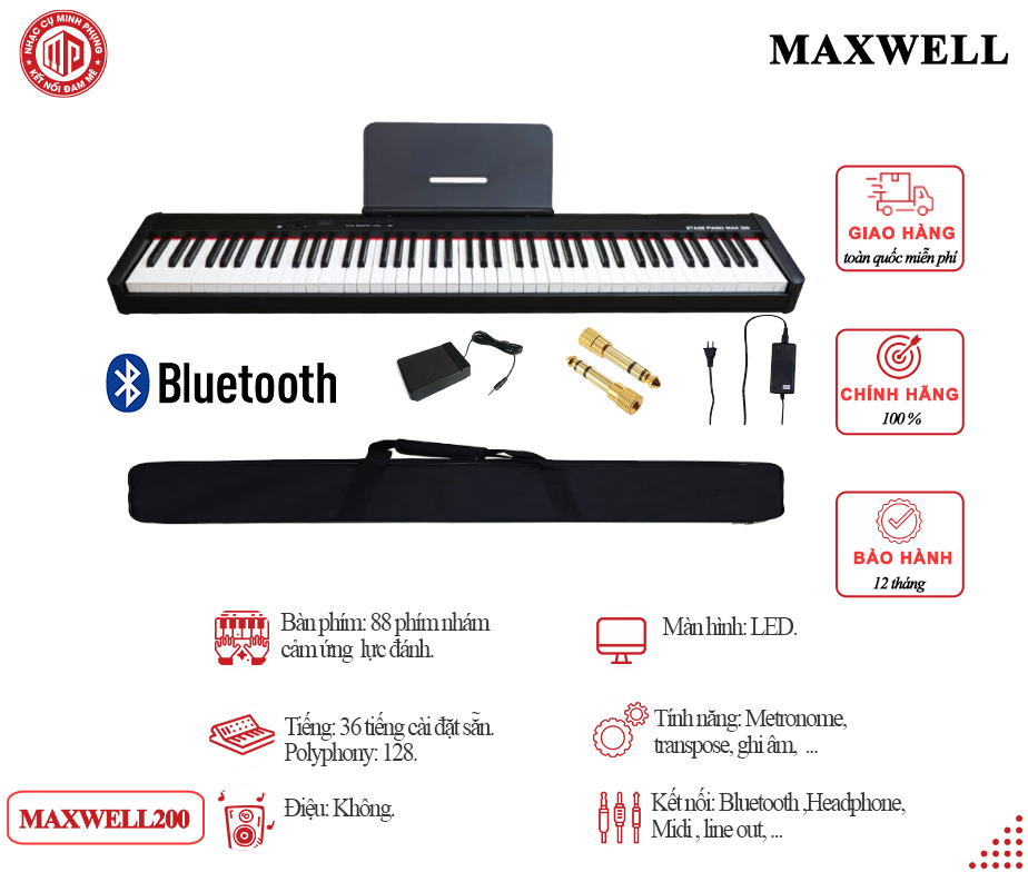 Đàn Piano Điện Maxwell Max 200 - Màu đen - Hàng chính hãng