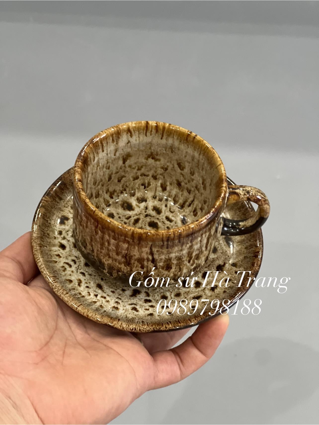 Bộ tách cafe nóng gốm sứ Bát Tràng cao cấp men hoả biến gấm dung tích 150ml