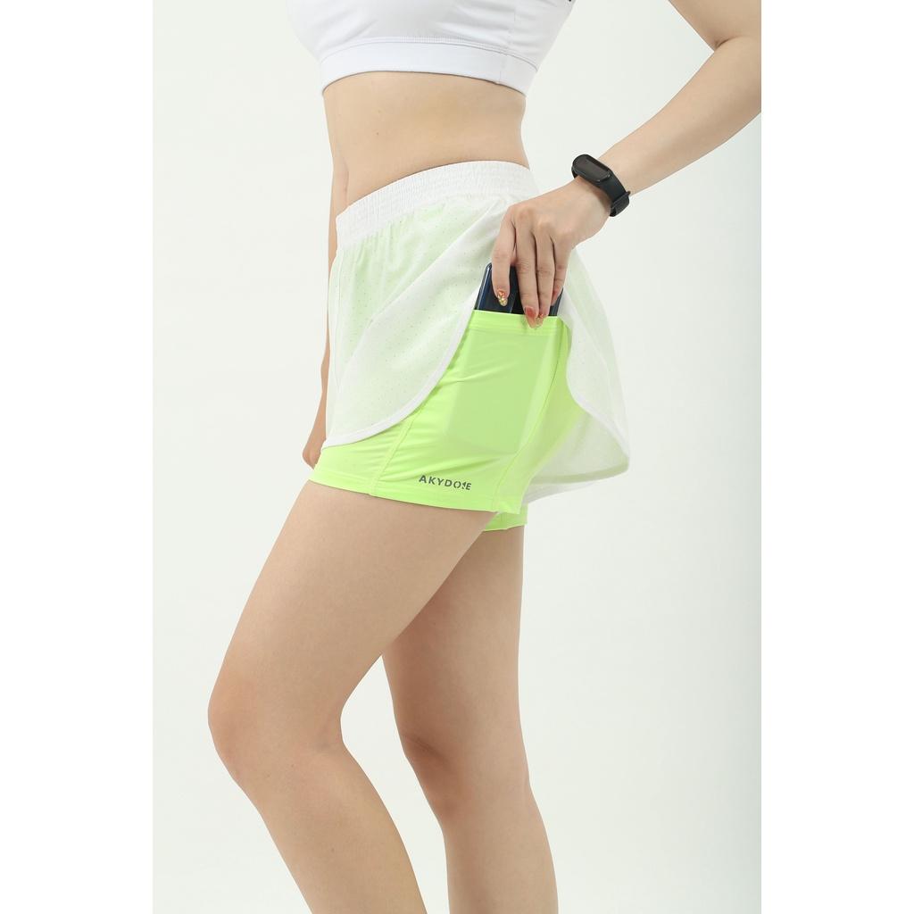 Quần Thể Thao Nữ Akydo Needle - Hole Lỗ Kim 2Lớp , Tập Gym, Chạy Bộ, .... - Trắng Xanh Chuối - M