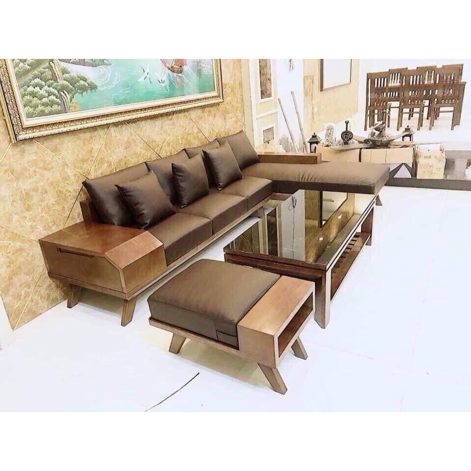 Bàn ghế sofa góc phòng khách gỗ sồi nga màu óc chó