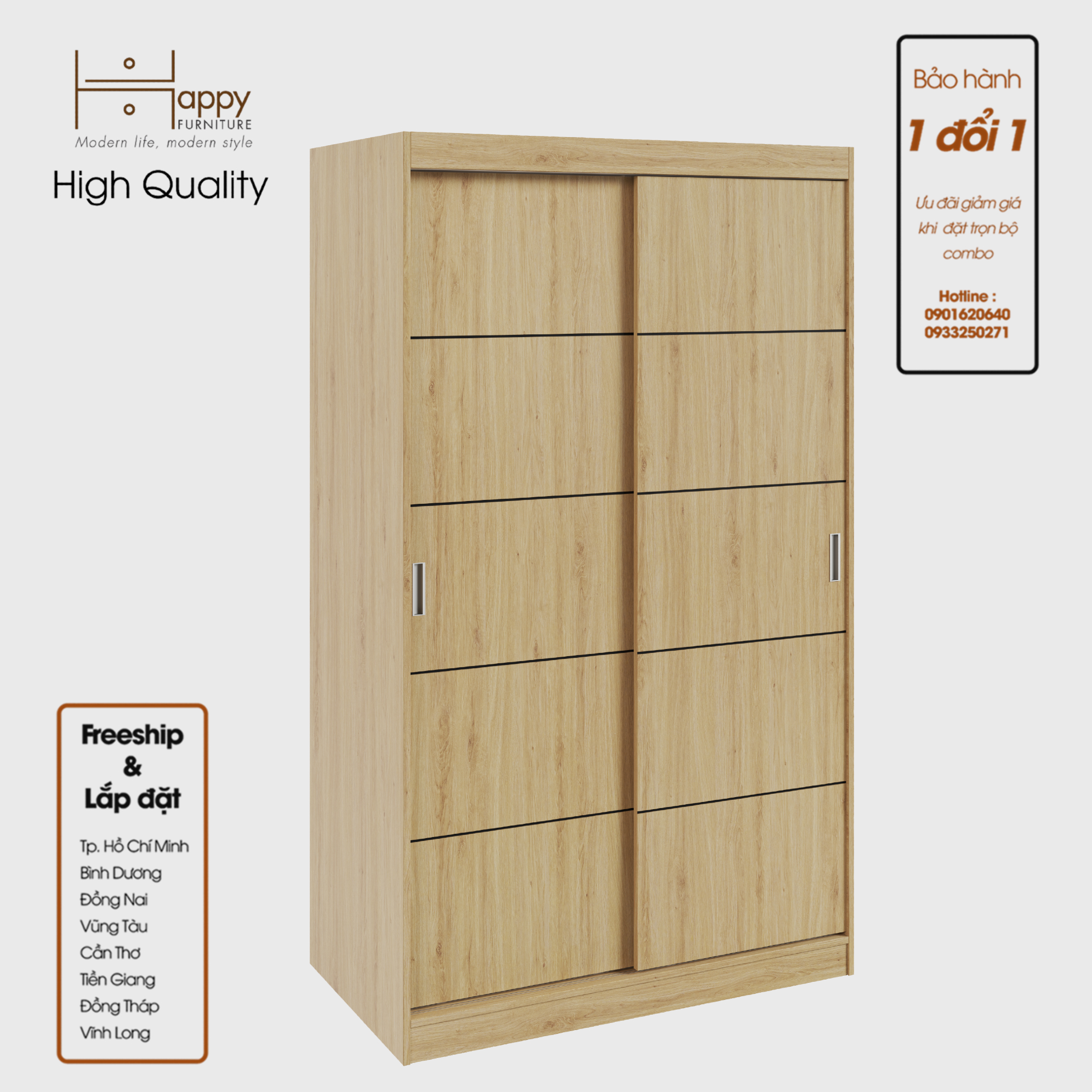 HAPPY FURNITURE , Tủ treo quần áo cửa lùa - RUNI , TCL_005 , 120cm x 60cm x 203cm