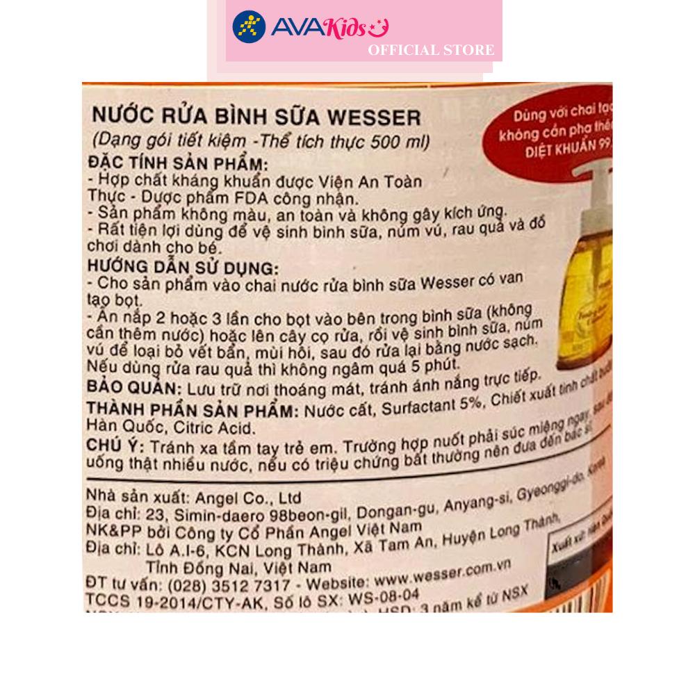 Nước rửa bình sữa Wesser túi 500 ml hương bưởi