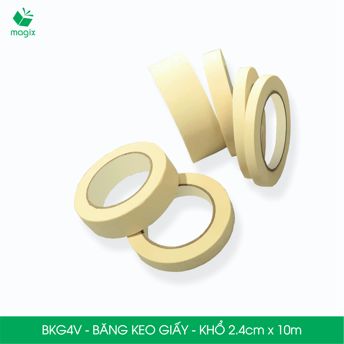 BKG4V - Block 12 cuộn băng keo giấy khổ 2.4cm x 10m - Băng dính giấy viết được, chặn màu sơn