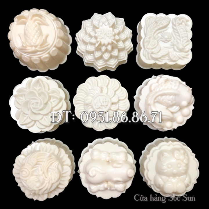 Bộ khuôn rau câu trung thu loại 10 cm màu trắng – Mã số 1184