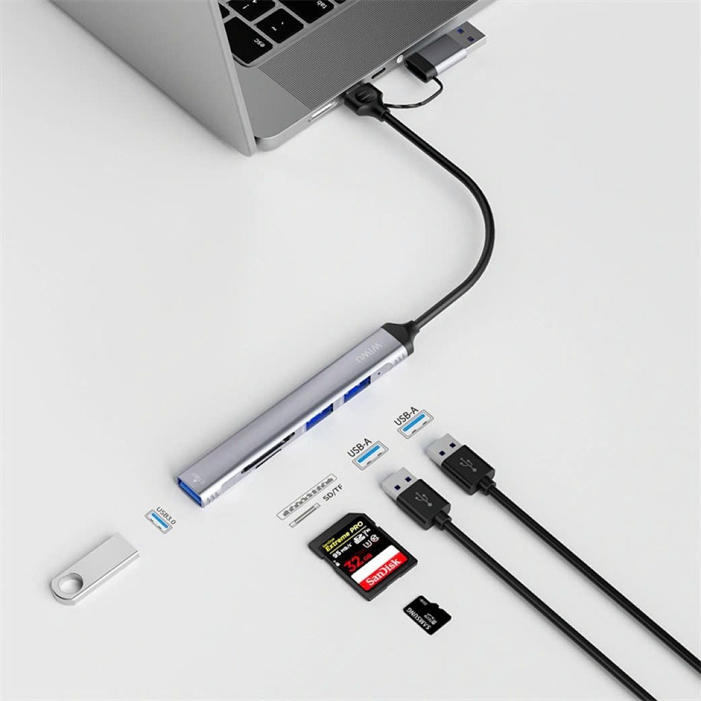 Hub Chuyển Đổi Wi WU 5-in-1 WI-HB003 USB + Type C - Hàng Chính Hãng