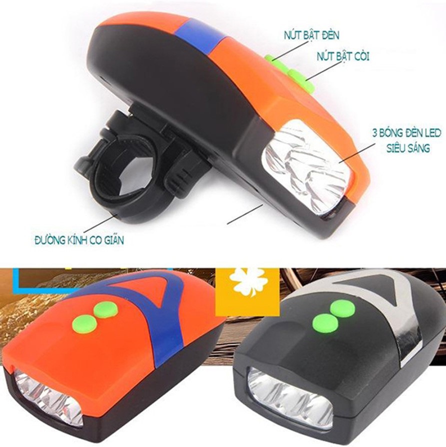 Đèn pin xe đạp kiêm còi báo FY-037 siêu sáng - Đèn Pin xe đạp - Đèn trước xe đạp dùng pin - Hàng chính hãng