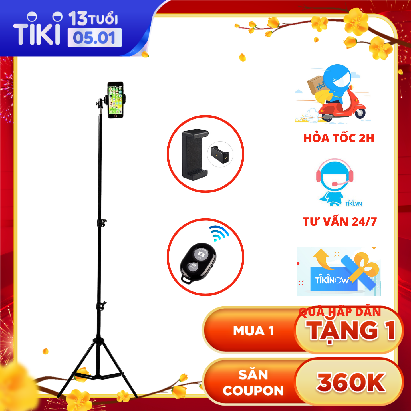 Cây livestream, quay video tik tok cho điện thoại ( Tặng kèm Remote Bluethooth)