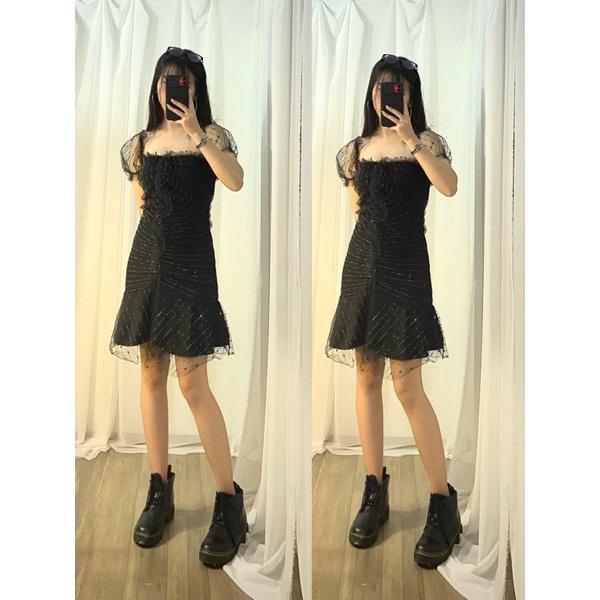Váy đen tay có bo ren