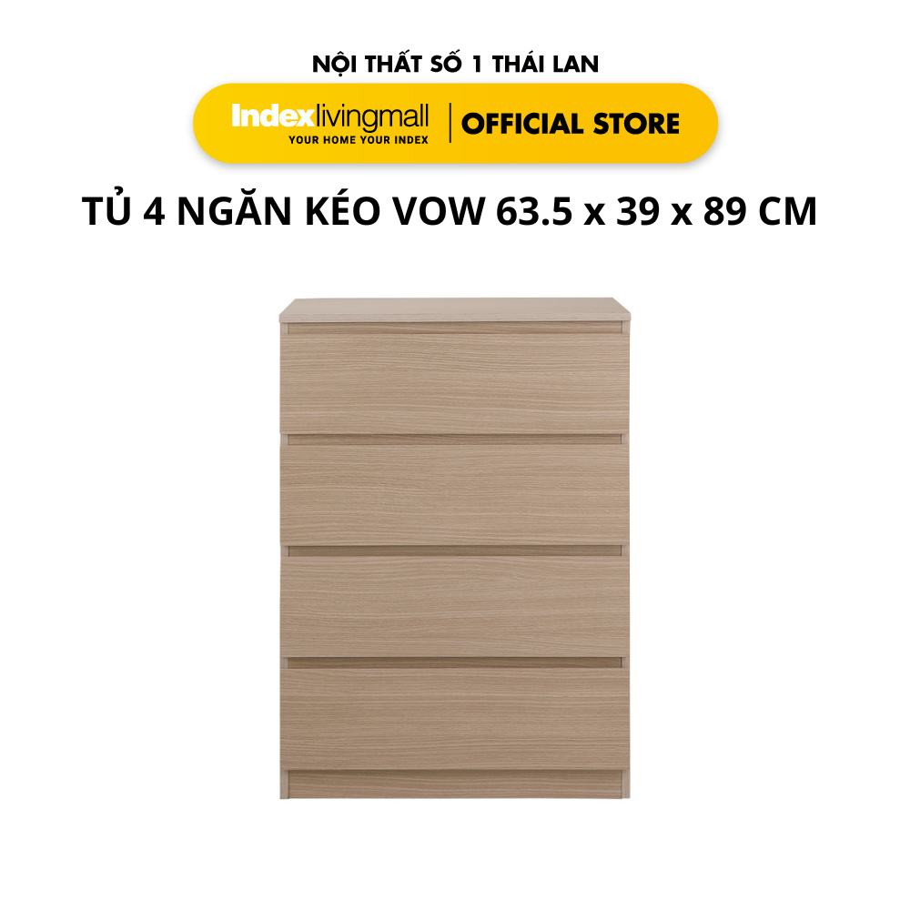 Tủ Ngăn Kéo VOW 3 Ngăn,4 Ngăn Lưu Trữ Sắp Xếp Quần Áo, Màu Gỗ Tự Nhiên Thiết Kế Ray Trượt Êm Ái | Index Living Mall | Nội Thất Nhập Khẩu Thái Lan
