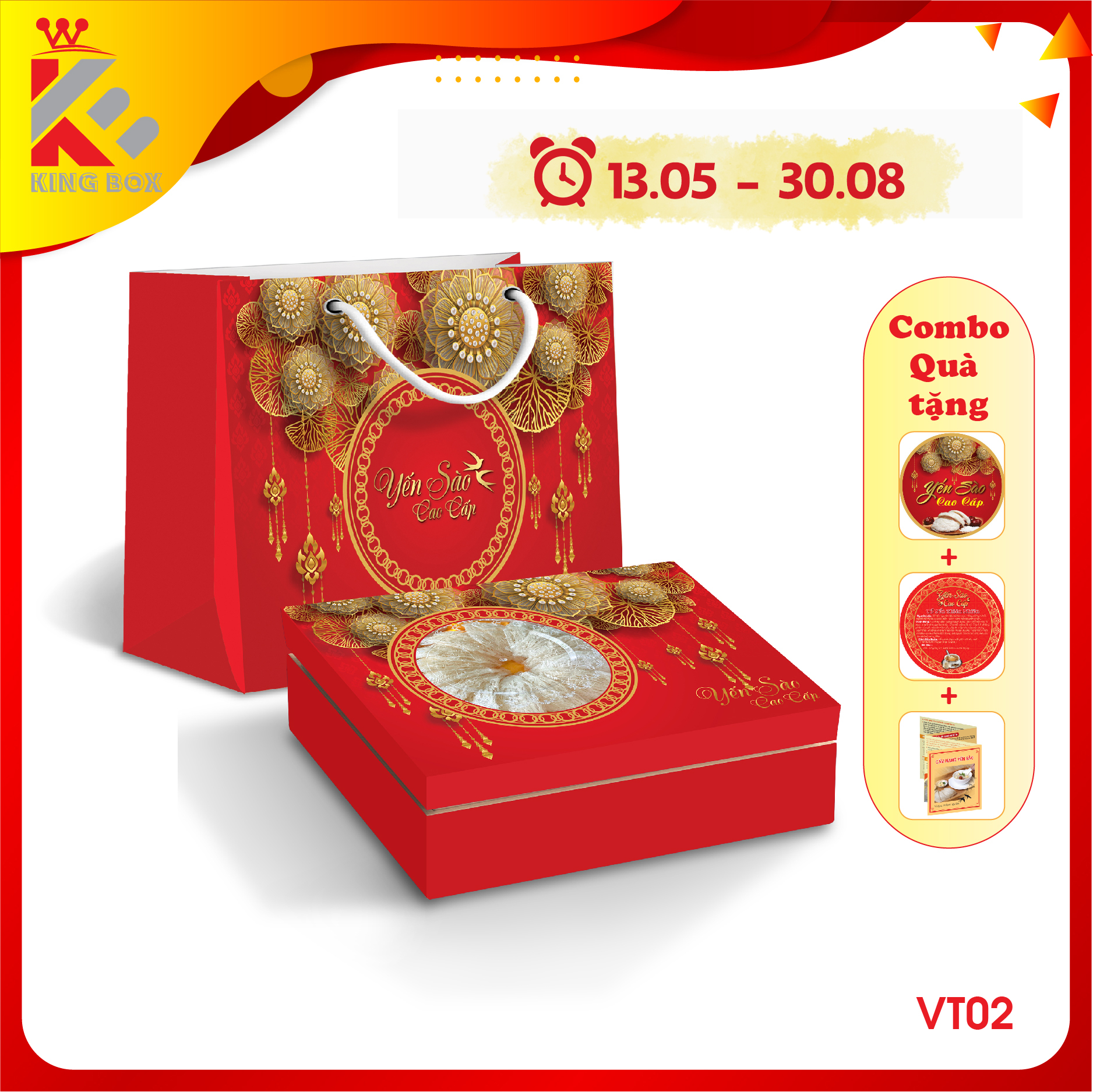 Hộp đựng yến tinh chế cao cấp 100g KINGBOX (khay 1 hộp đường)