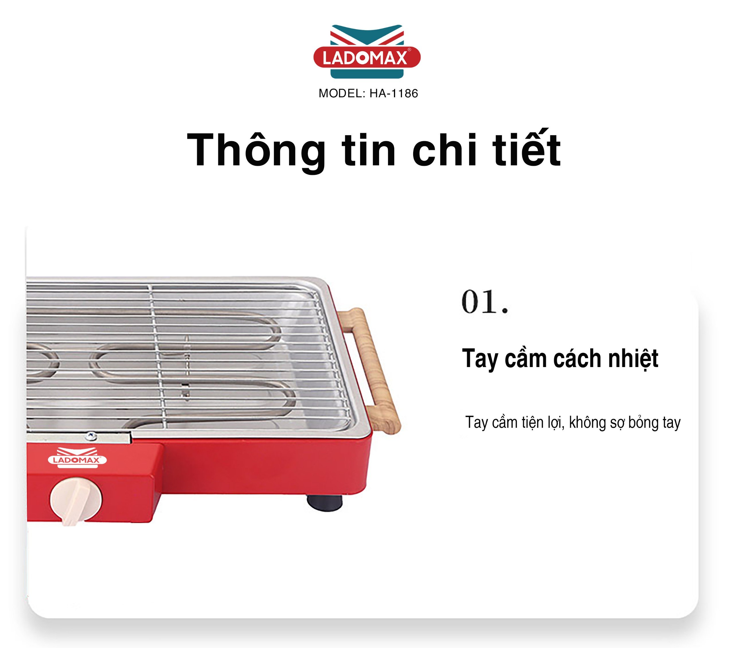 Bếp nướng điện 2 vỉ 1500W Ladomax HA-1186 có vỉ nướng và khay nướng rời để nướng được nhiều loại thức ăn hơn-Hàng chính hãng