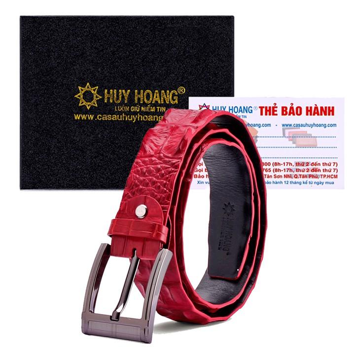 Dây nịt nam da cá sấu Huy Hoàng nguyên con 4P bát gài đầu kim màu đỏ HT4844