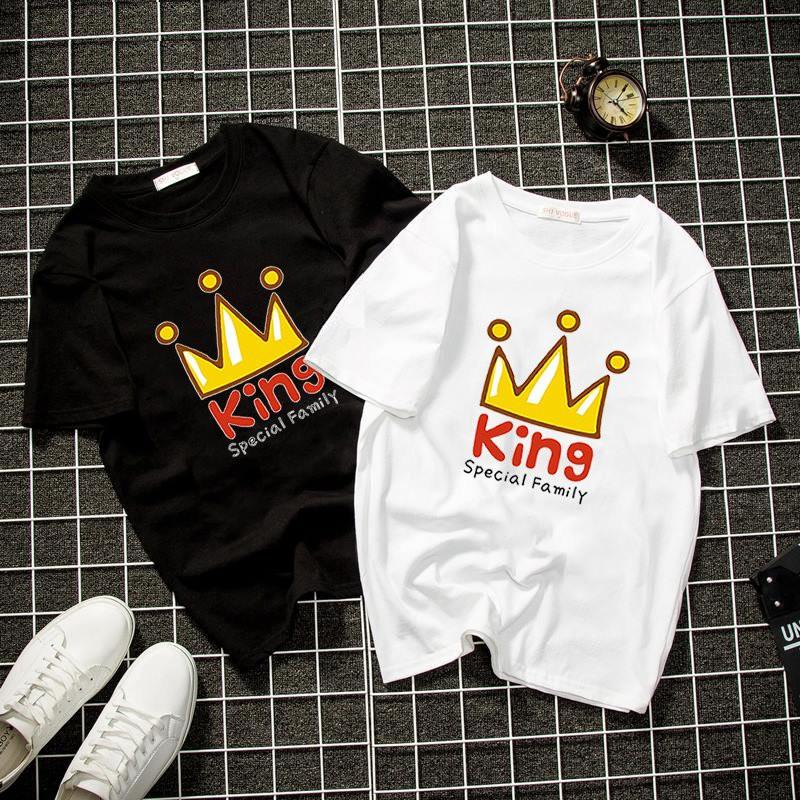 Áo thun nam nữ gia đình in chữ king form rộng vải dày mịn 2020T2881