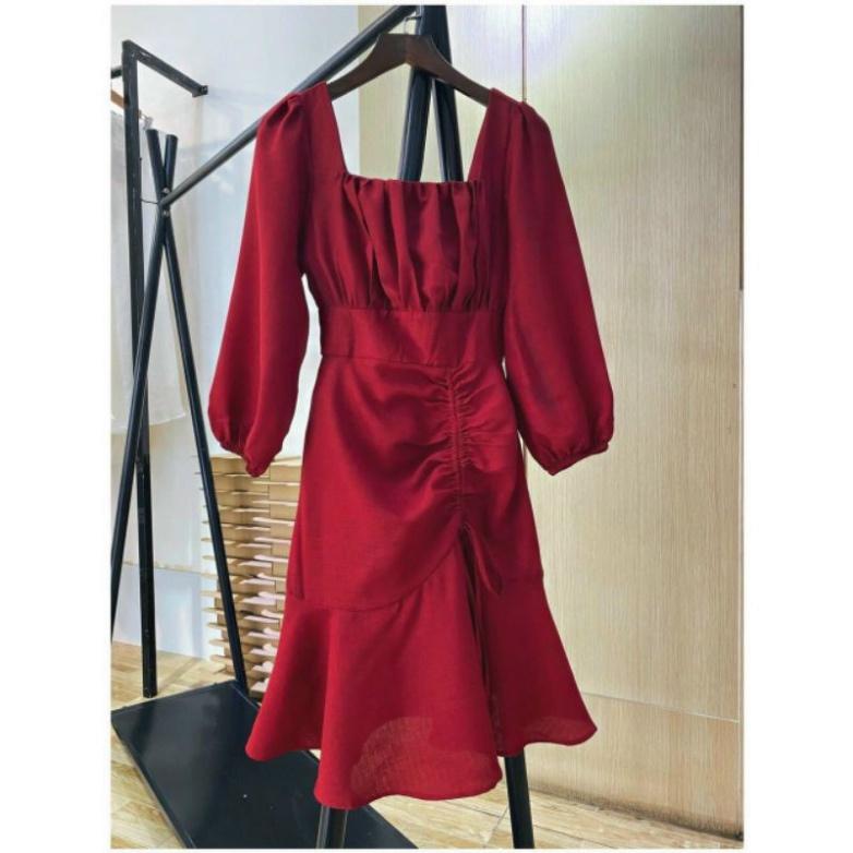 Váy cổ vuông nhún ngực tay dài xinh tươi ivy.fashion đi biển dự tiệc dạo phố bigsize gợi cảm sexy