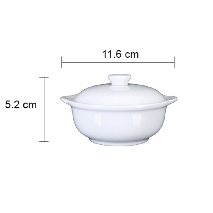 Bát 2 tai có nắp đựng súp, chưng đồ ăn dặm size 5 inch tặng kèm thìa sứ cao cấp