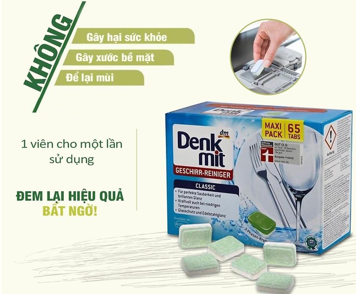 65 Viên Rửa Bát Denkmit Giúp Rửa Bát Đĩa Sáng Bóng, Thơm Tho, Dùng Cho Máy Rửa Bát, Nhập Đức