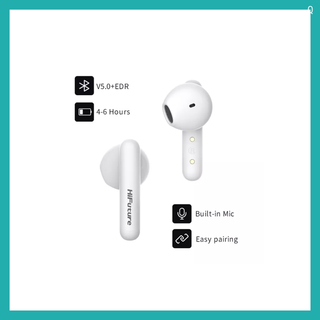 Tai nghe Bluetooth 5.0 - Tai nghe TWS - FutureBuds Plus - HiFuture - Soft Bass Acoustic/Stereo/Touch Control/IPX5/Up to 25hr/Auto connect (Hàng chính hãng) - Trắng