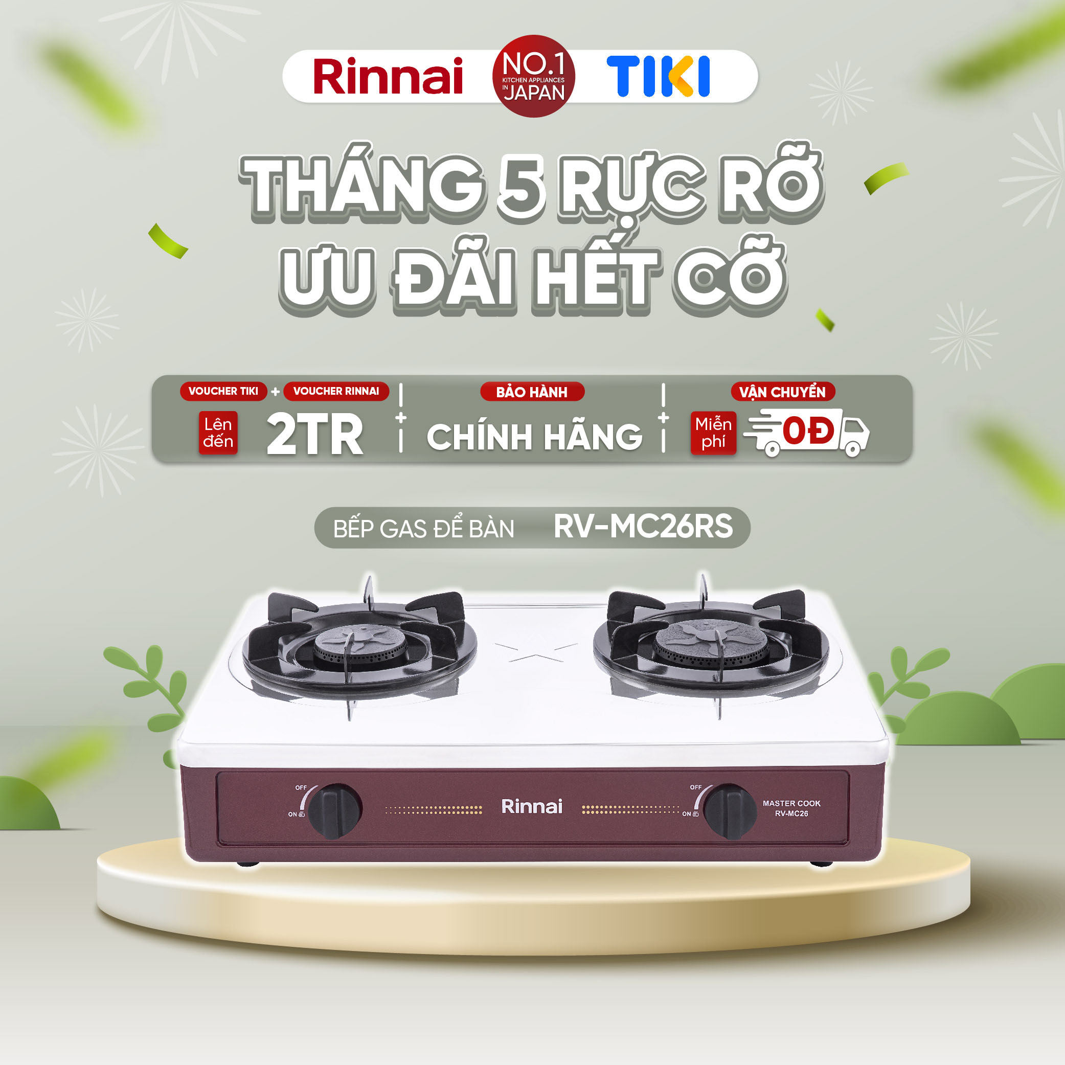 Bếp gas dương Rinnai RV-MC26RS mặt bếp inox và kiềng bếp men - Hàng chính hãng