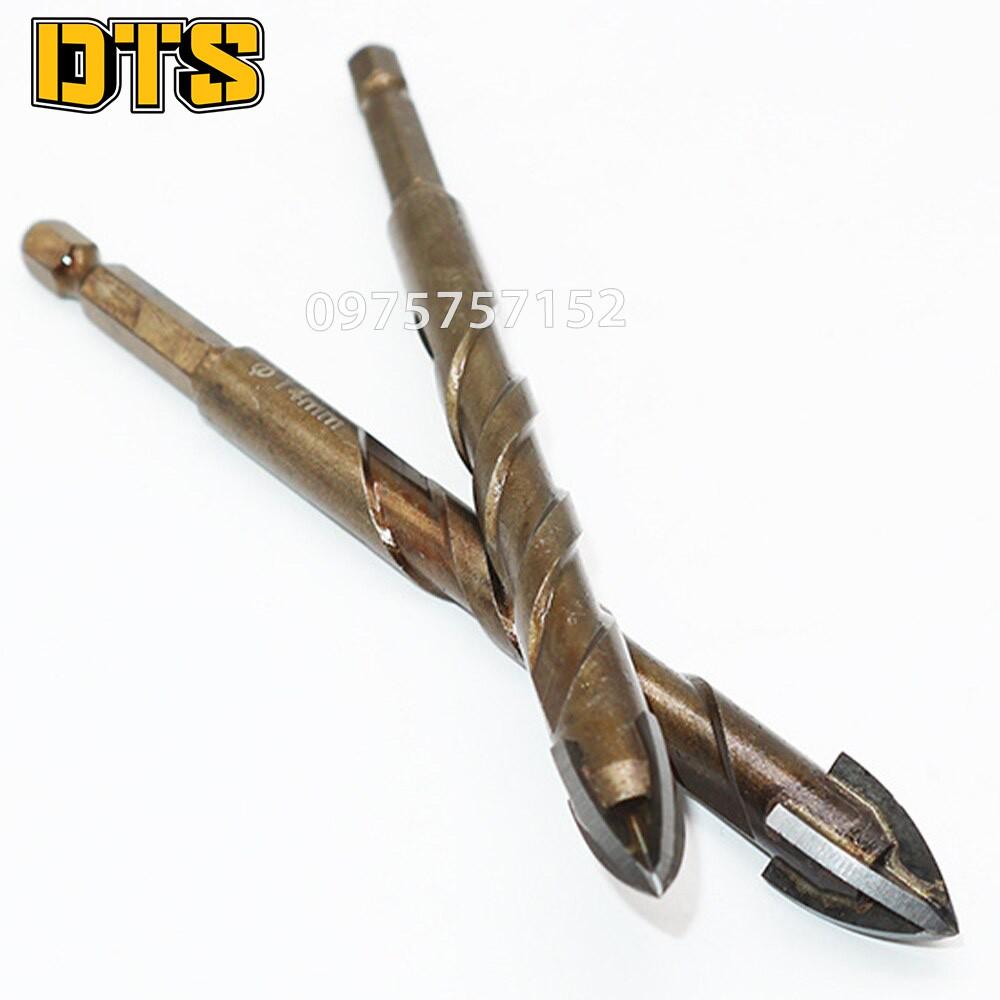 Mũi khoan đa năng 4 cạnh chân lục giác mũi thép hợp kim Cacbua, khoan kính, thủy tinh, gốm, gạch ốp lát, đá hoa cương