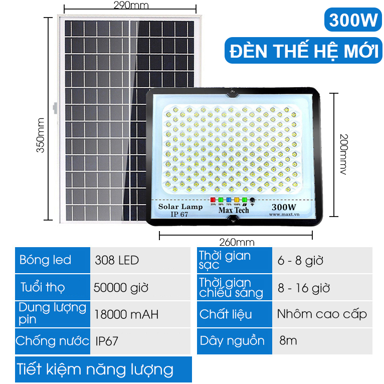 Đèn năng lượng mặt trời  MAXTECH bóng to 150w, 200w, 250w, 300w - Công suất lớn, dễ sử dụng- D1370