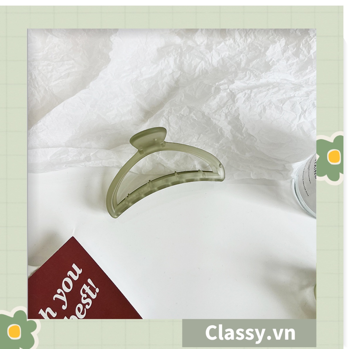 Kẹp tóc càng cua Classy màu xanh lá, dạng kẹp trong đục, nhiều kiểu dáng hiện đại PK1169