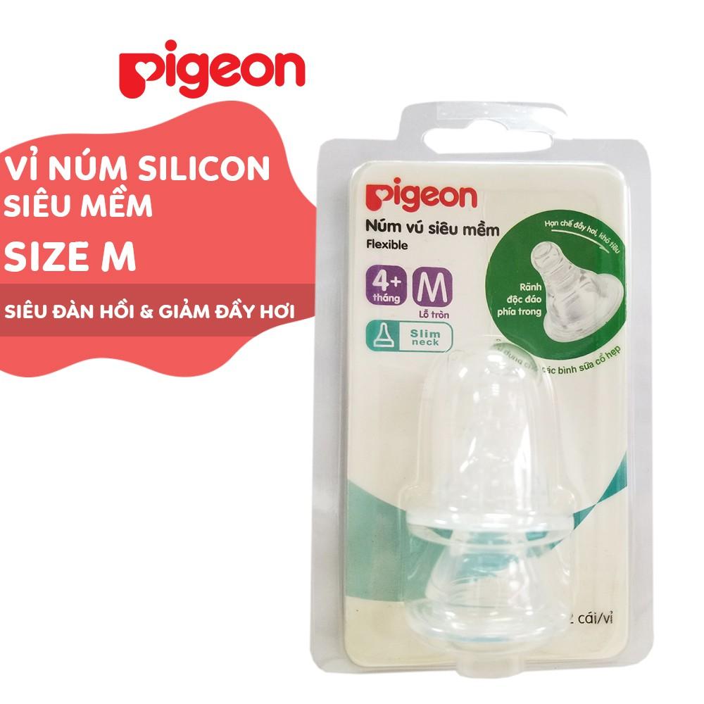 Núm vú cổ hẹp silicone siêu mềm Pigeon (2 cái/vỉ)