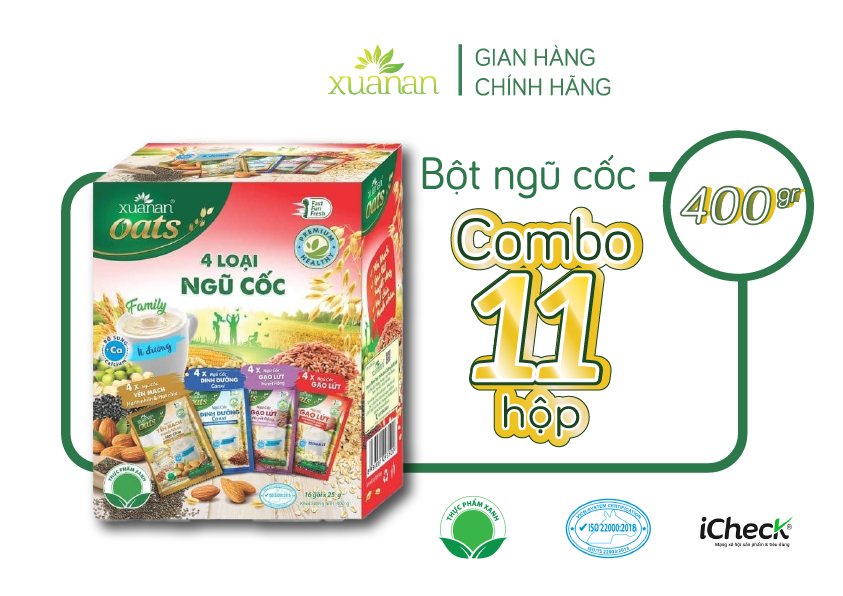 Combo 11 Hộp 4 Loại Ngũ Cốc Xuân An [ít đường] 400G {25g*16 gói}