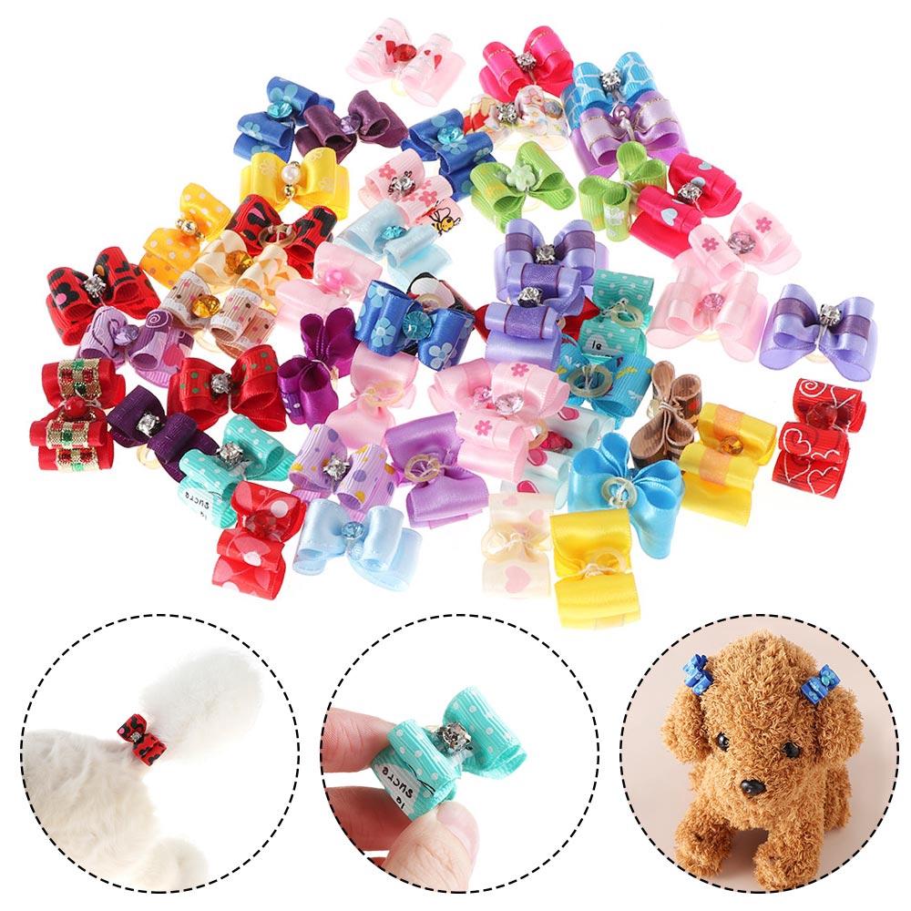 YOLAN 10PCS Handmade Random Puppy Accessories Cat Grooming Rubber Bands Dog Bowknot