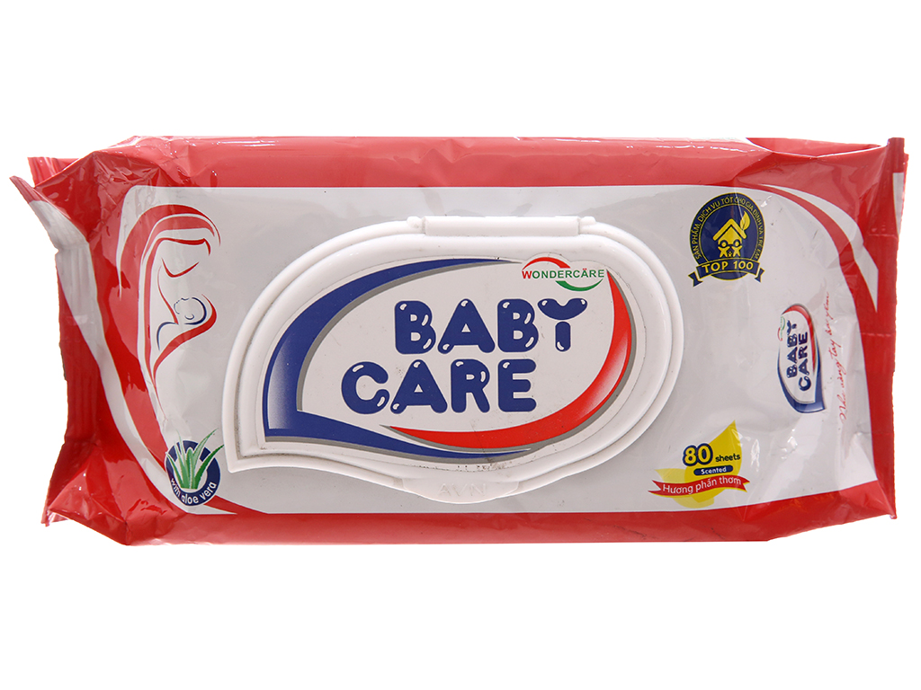 Combo 3 Gói Khăn Ướt Baby Care 80 Tờ - Hương Phấn Dịu Nhẹ, Tinh Chất Lô Hội Dưỡng Da