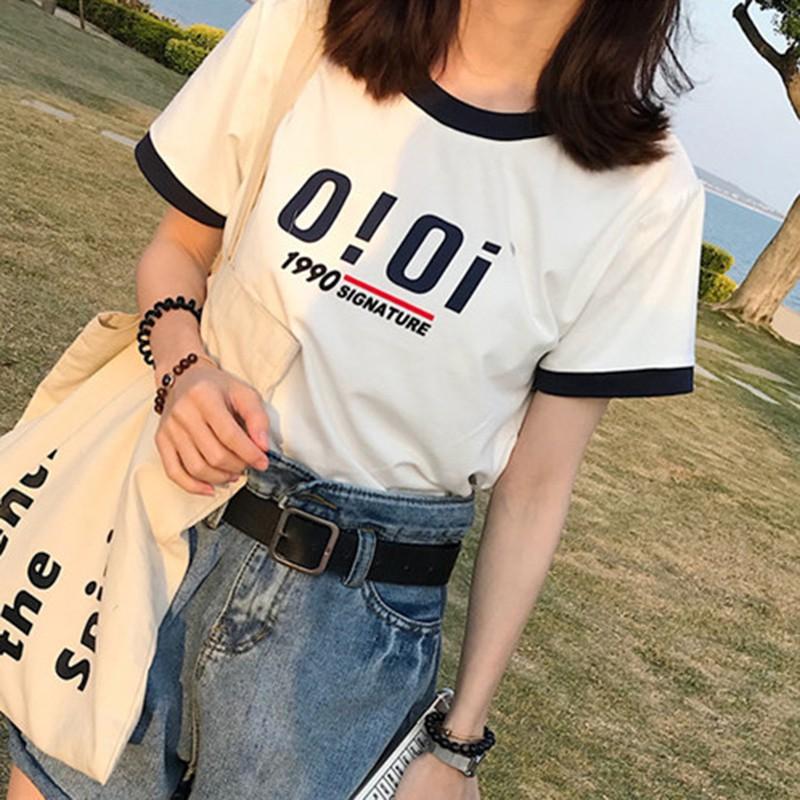 Áo Thun Tay Ngắn Cổ Tròn Hoạ Tiết Chữ Thiết Kế Dáng Rộng Thoải Mái