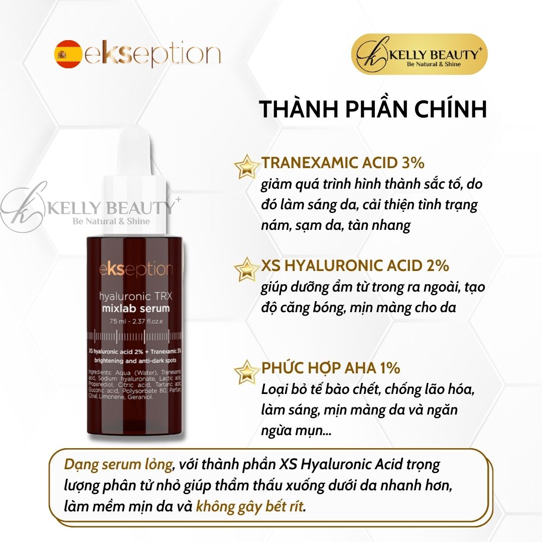 Ekseption Hyaluronic TRX mixlab serum - Tinh Chất Sáng Da, Mờ Thâm Nám Sạm; Cấp Ẩm Căng Mịn Da - Kelly Beauty
