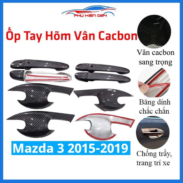 Ốp tay hõm vân cacbon/mạ crom/titan Mazda 3 2015-2016-2017-2018-2019 sáng bóng chống trầy bảo vệ cửa xe ô tô