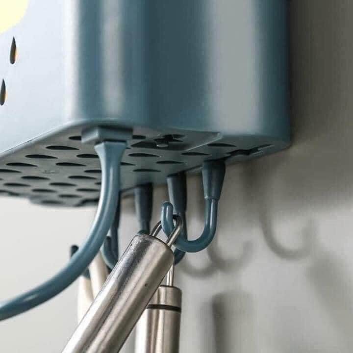 Kệ đựng đũa, ống đựng thìa dán tường có móc và thanh treo hình đám mây
