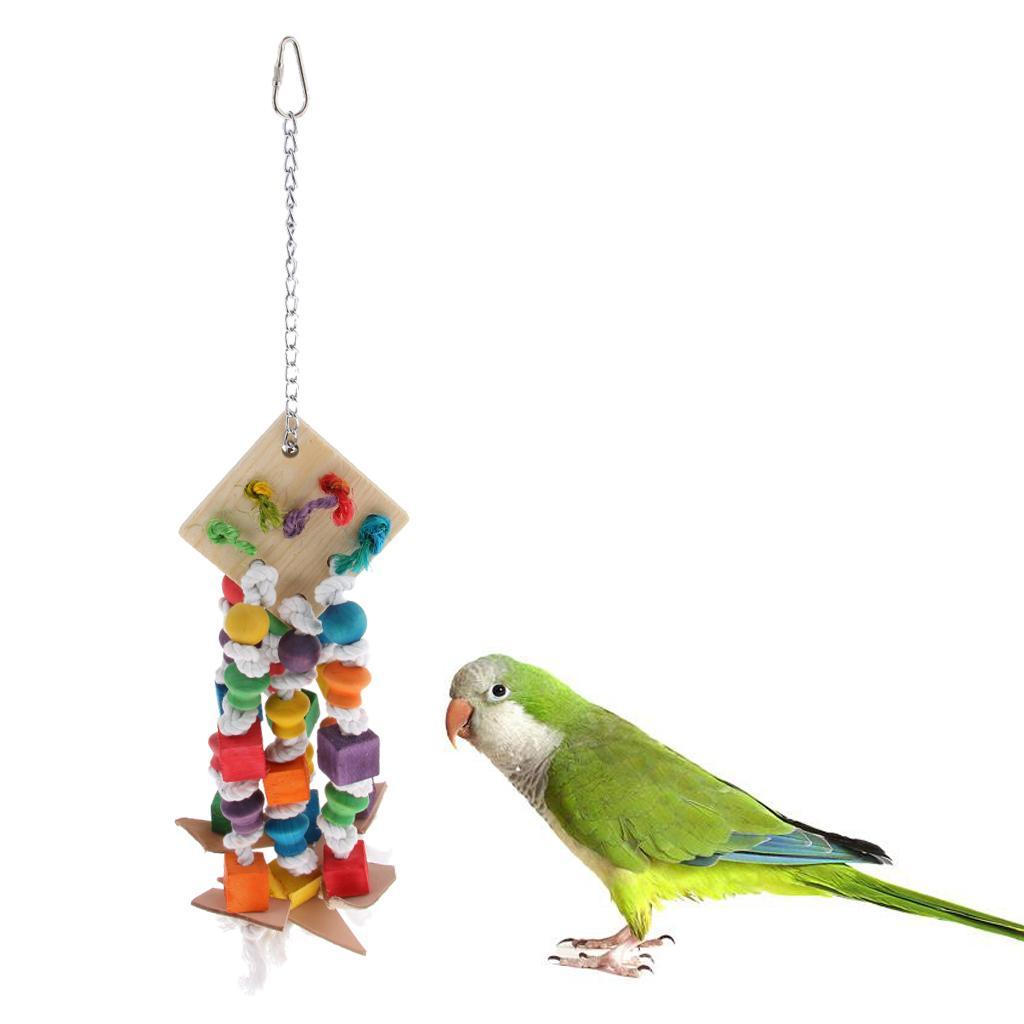 2 Pcs Hanging Toys for Pet Parrot,Colorful Wood Blocks Loofah Leather Swing