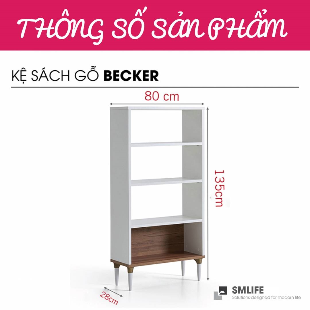 Kệ sách gỗ hiện đại SMLIFE Becker | Gỗ MDF dày 17mm chống ẩm | D60xR28xC160cm