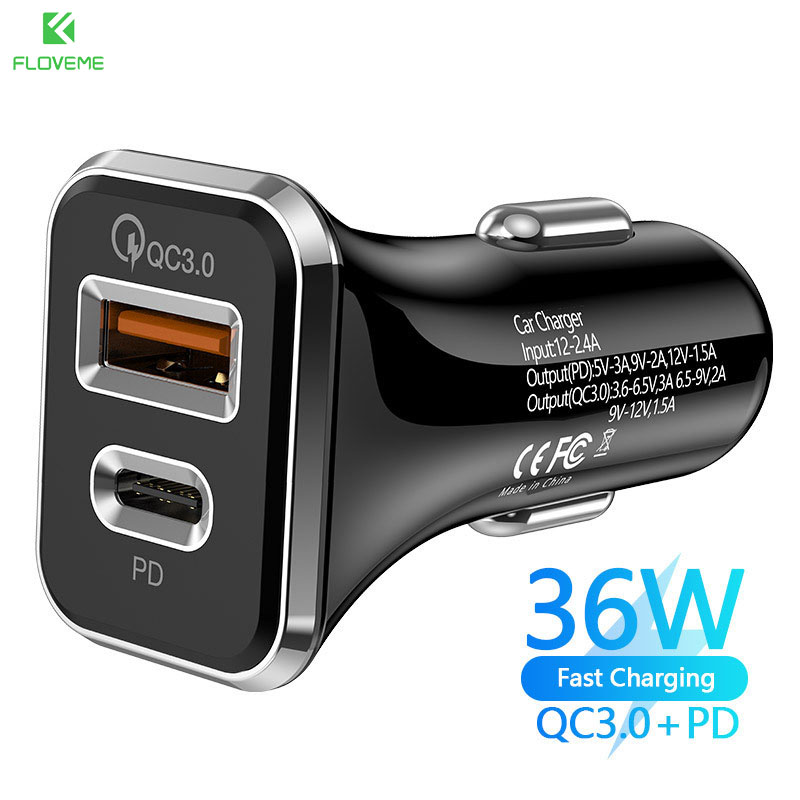 FLOVEME Sạc USB Ô Tô 18W Quick Charge QC3.0 Cho iPhone 12 11 Loại C dành cho Điện Thoại Di Động - Hàng chính hãng