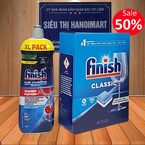 Combo Viên rửa bát Finish 110 viên+ Nước làm bóng finish 750ml dùng cho máy