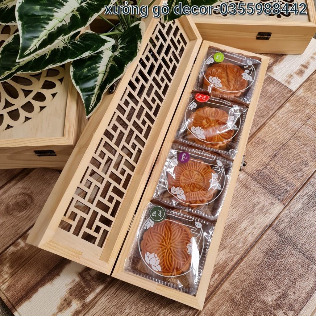 Hộp đựng bánh trung thu handmade, đựng bánh kẹo tết bằng gỗ 4 bánh, 6 bánh, 8 bánh